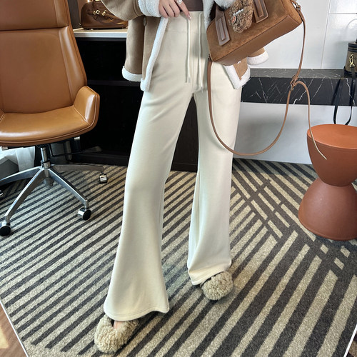lu系神裤！~双面绒加厚喇叭休闲裤女秋冬羊毛显瘦长裤子高腰卫裤 - 图3