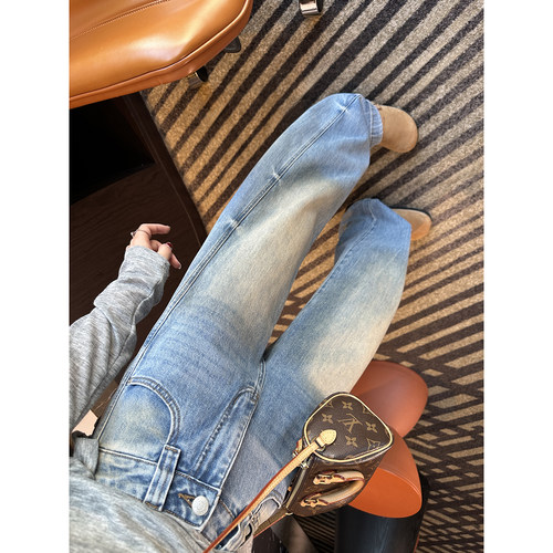 版型炒鸡好！~复古做旧弯刀牛仔裤显瘦宽松阔腿长裤子女2026新款 - 图1