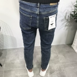 [做旧深蓝简约百搭微跨牛仔裤男 潮秋新修身小脚工装老爹社会青年]