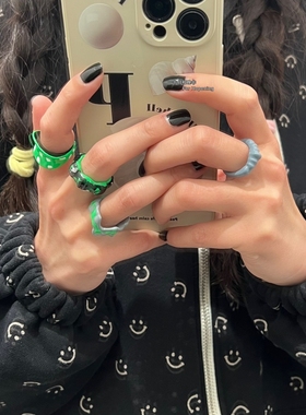 个性暗黑风不规则手绘滴油戒指