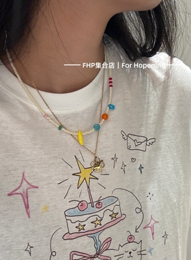 彩色进口米珠彩色多巴胺项链韩系