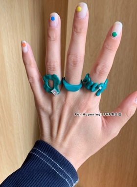 多巴胺绿色系手工滴油戒指ins