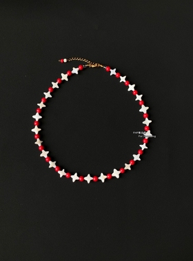 天然石新年红串珠项链小众设计