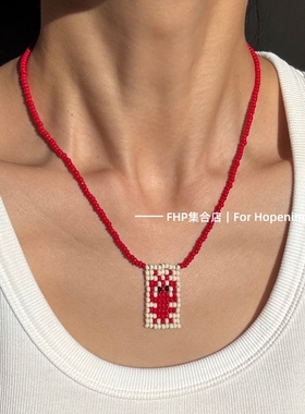 玫瑰蓝色小鱼小龙虾手工串珠项链