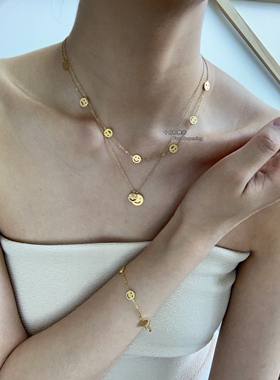 日系小众设计18k金色7个笑脸项链