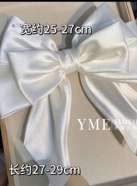 气质新款法式白色缎面大蝴蝶结发夹复古新娘浪漫礼服结婚高级头饰