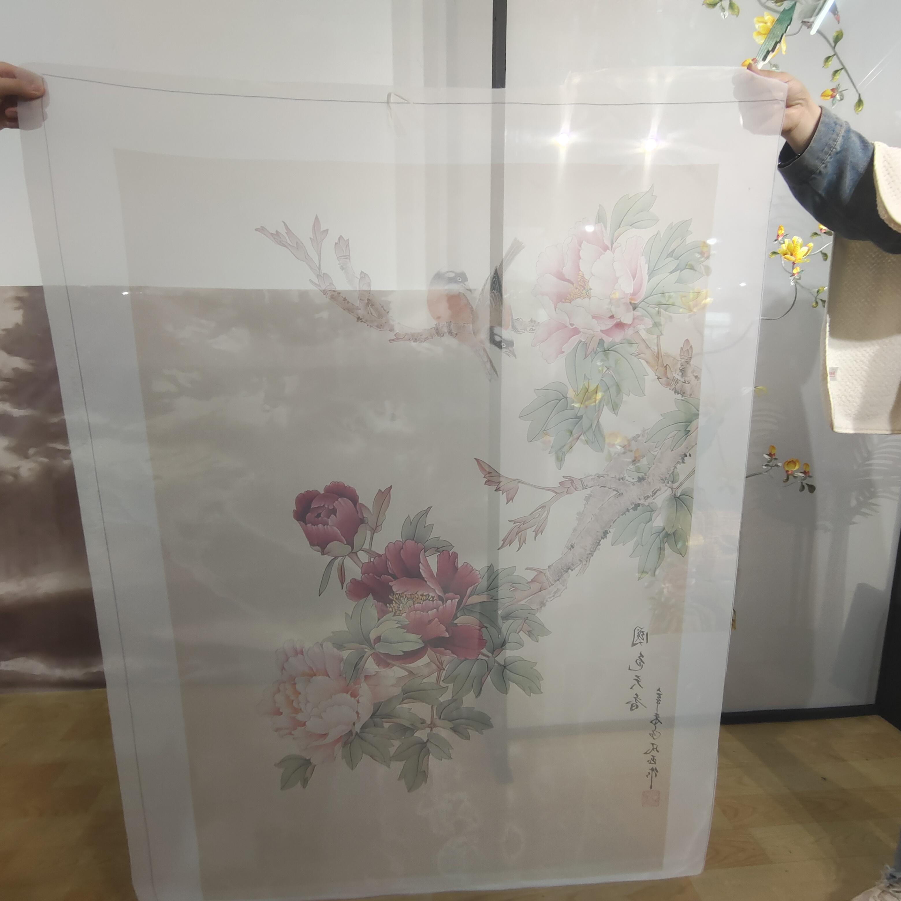 定制超大幅宽不虚边双面半透明纱布画画心芯屏风软帘隔断圆框画用 - 图1