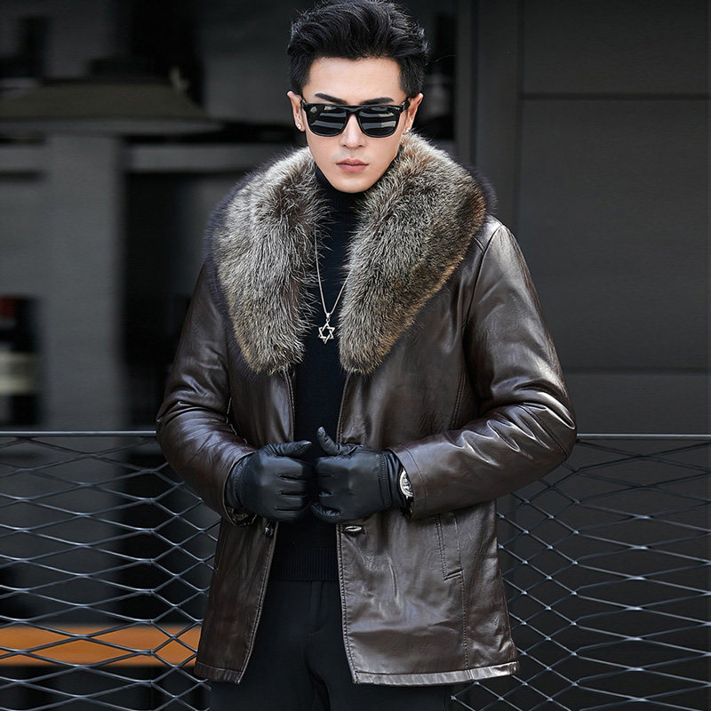 男士绵羊皮真皮皮毛一体商务短款皮夹克可拆卸大毛领潮冬装男皮衣,淘宝优惠券,粉丝福利购,淘宝优惠卷