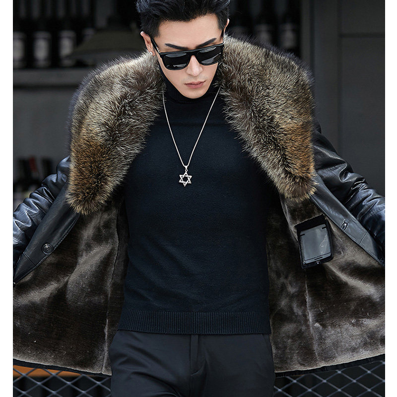 男士绵羊皮真皮皮毛一体商务短款皮夹克可拆卸大毛领潮冬装男皮衣,淘宝优惠券,粉丝福利购,淘宝优惠卷