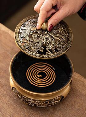 合金仿古龙凤呈祥镂空香炉摆件