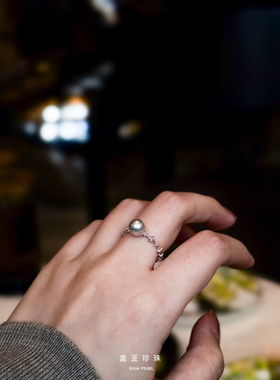 盖亚珍珠的店蕾丝akoya珍珠戒指s925纯银可调节戒圈