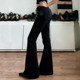 ສີດໍາ eyelet hip ການອອກແບບ jeans ແອວຕ່ໍາສໍາລັບແມ່ຍິງ