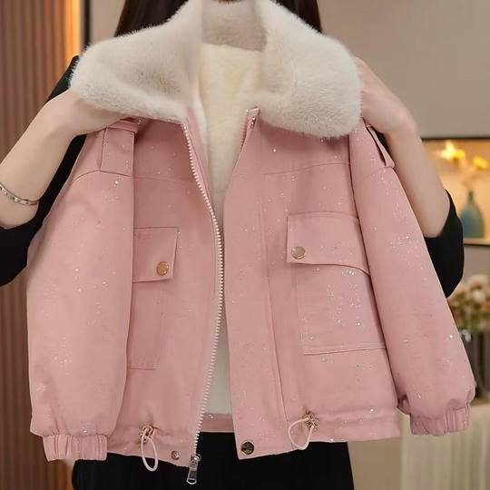 Girls' 2024 new winter jackets, velvet and thickened children's style cotton coats, Korean style pie jackets, cotton coats