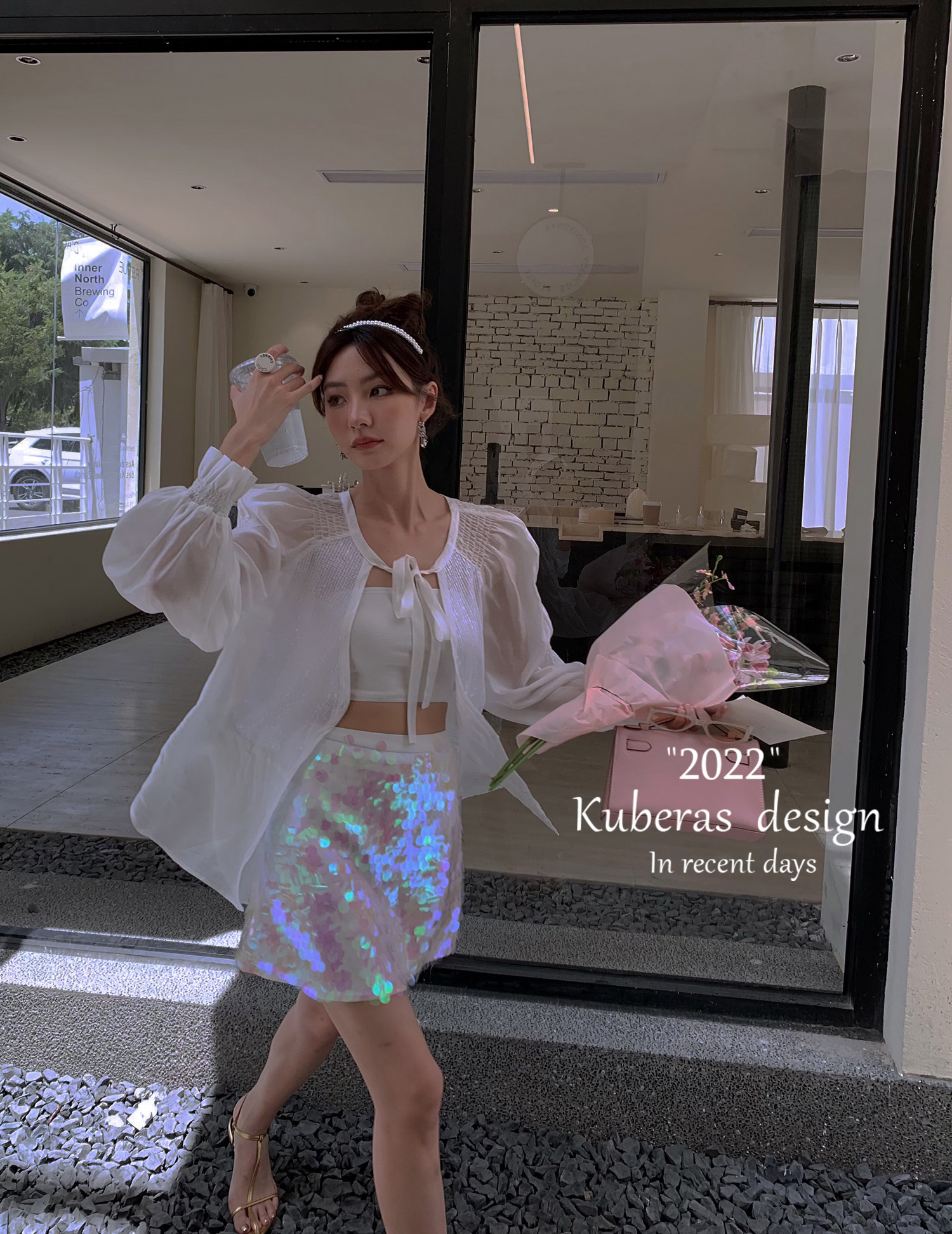 KUBERAS/甜妞精致女孩人鱼姬BINGBING大亮片A字小短裙半身裙2色入_虎窝淘