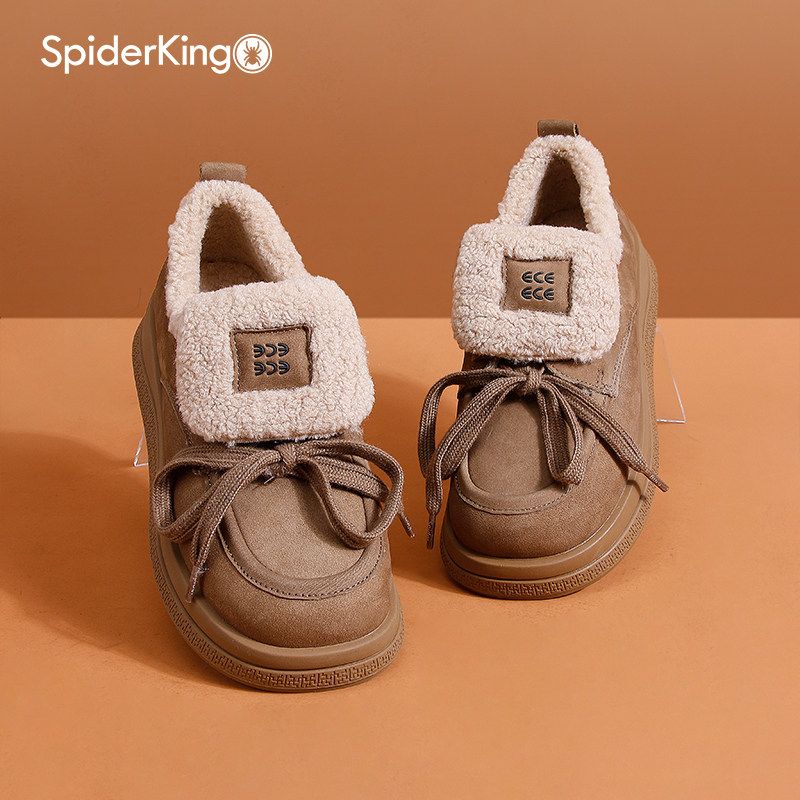 蜘蛛王女鞋2025冬季新款真皮加绒保暖雪地靴女复古厚底乐福鞋棉鞋,淘宝优惠券,粉丝福利购,淘宝优惠卷