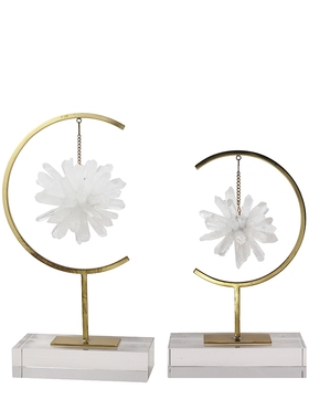 高脚水晶摆件现代轻奢风格软装饰品半圆吊坠别墅展厅样板房摆设