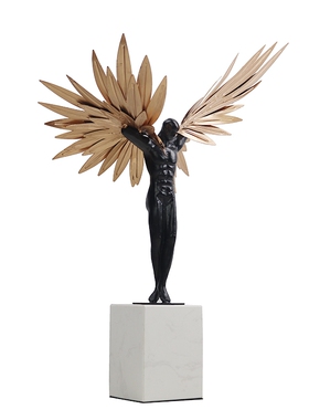 天使翅膀人形金属雕塑摆件现代风格创意样板房客厅售楼部轻奢软装