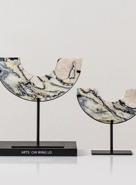 古典新中式大理石风水平安扣摆件家装会所酒店玄关桌面软装工艺品