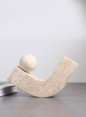 现代极简洞洞石环扣大理石摆件几何十字家居客厅书房桌面书镇饰品