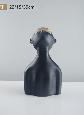黑白色抬头蒙眼半身人物树脂雕塑样板房客厅售楼中心玄关软装摆件