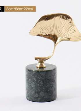 大理石金色银杏叶子摆件轻奢现代售楼处样板房新中式展厅柜装饰品