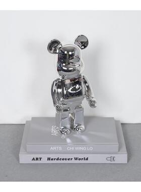 现代简约潮流银色暴力熊公仔摆件样板房售楼处儿童房客厅软装饰品