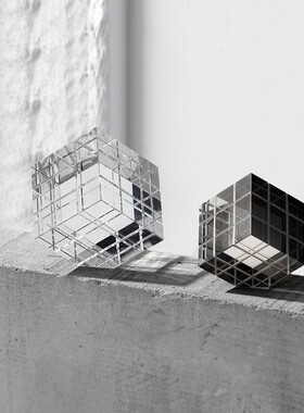 水晶几何魔方摆件样板房客厅书房博古架软装饰品售楼处透明小摆件