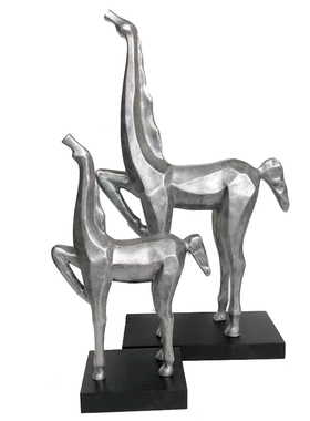 新中式现代风格家居动物马摆饰电镀抽象母子马树脂装饰工艺品摆件