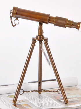 美式复古黄铜望远镜装饰品摆件别墅销售中心软装陈设家居工艺品