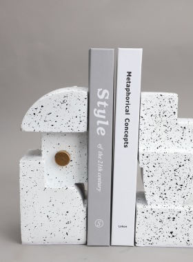 仿水磨石书靠现代简约书挡样板房间别墅客厅书房树脂书桌饰品摆件