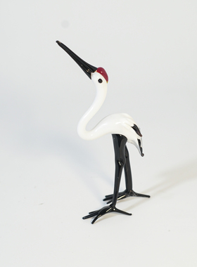 淄博琉璃迷你纯手工仙鹤丹顶鹤一对简约动物现代创意可爱摆件动物
