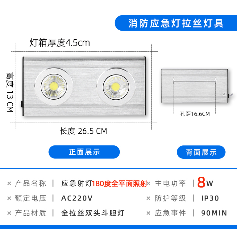 消防应急灯led高亮铝拉丝双头COB平板射灯照明停充电备用式新国标 - 图0