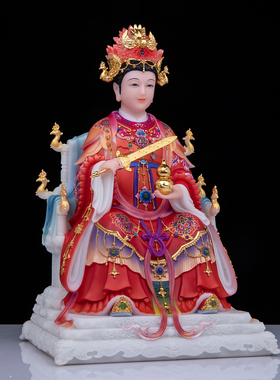 汉白玉彩绘九天玄女神像坐龙椅像