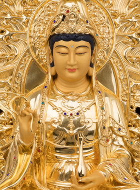 铜贴金骑龙观世音菩萨摆件