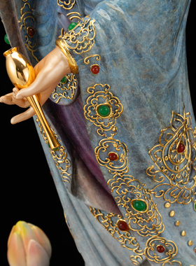 全铜彩绘站龙祥龙观音摆件