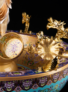 景泰蓝九龙浴佛盆浴佛节供奉摆件