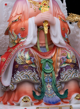 康盛汉白玉供奉摆件中式龙王龙母