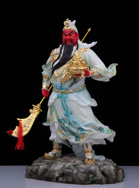 康盛汉白玉提刀关公神像武财神像拿刀关二爷佛像家用店铺供奉摆件