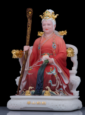 心造帝一汉白玉彩绘泰山奶奶神像