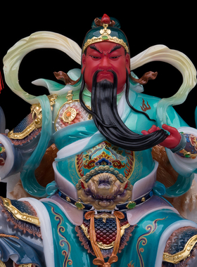 康盛汉白玉供奉摆件中式文武关公