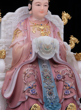康盛汉白玉供奉摆件中式三霄娘娘