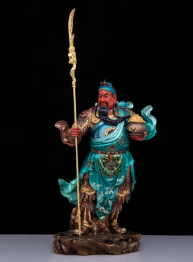 纯铜彩绘关公神像武圣关二爷摆件