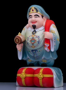 汉白玉大黑天财神家用供奉摆件
