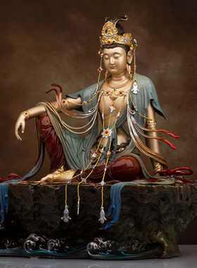 纯铜彩绘家用寺庙水月观音佛像