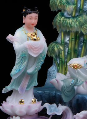 中式紫竹林观音佛像供奉摆件