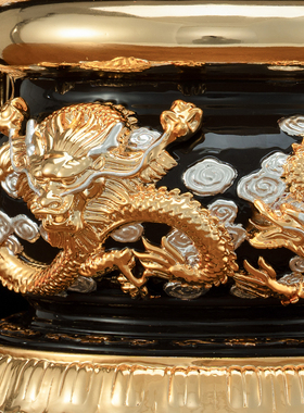 康盛九龙香炉黄铜鎏金香炉摆件