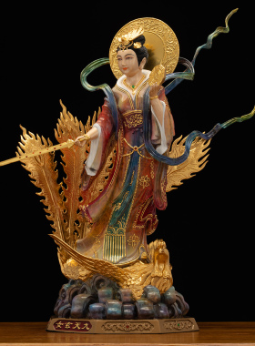 九天玄女神像家用摆件黄铜彩绘