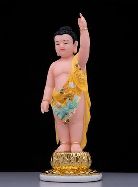 汉白玉彩绘太子佛像浴佛节摆件