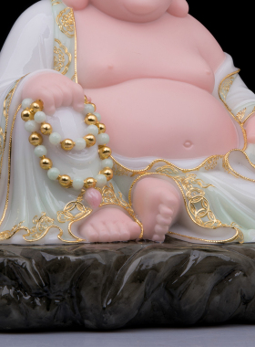 康盛汉白玉供奉摆件中式弥勒佛像