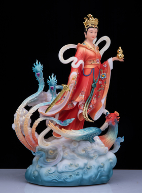 汉白玉彩绘九天玄女神像供奉摆件